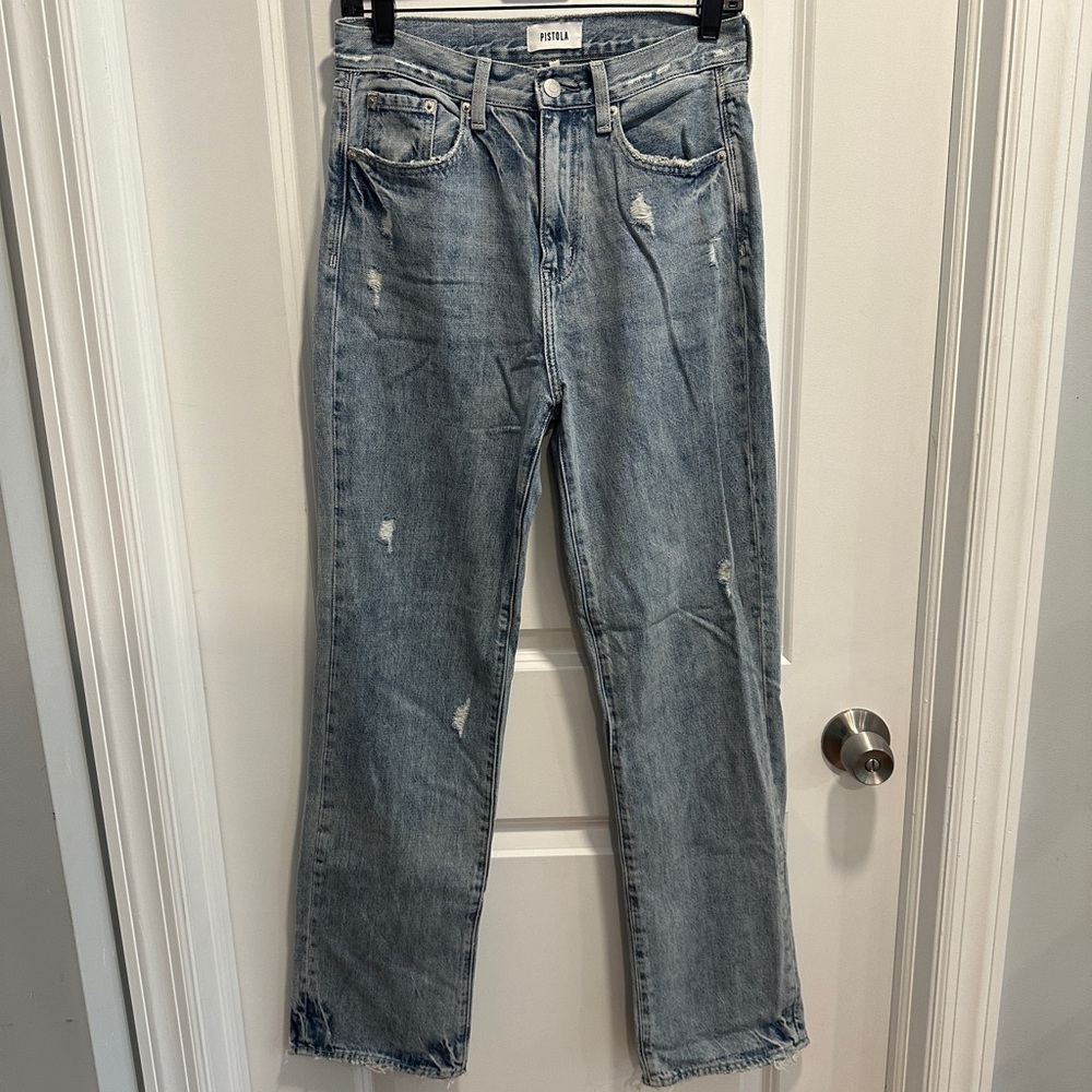 Pistola Cassie Super High Rise Straight Leg Jean in Light Blue